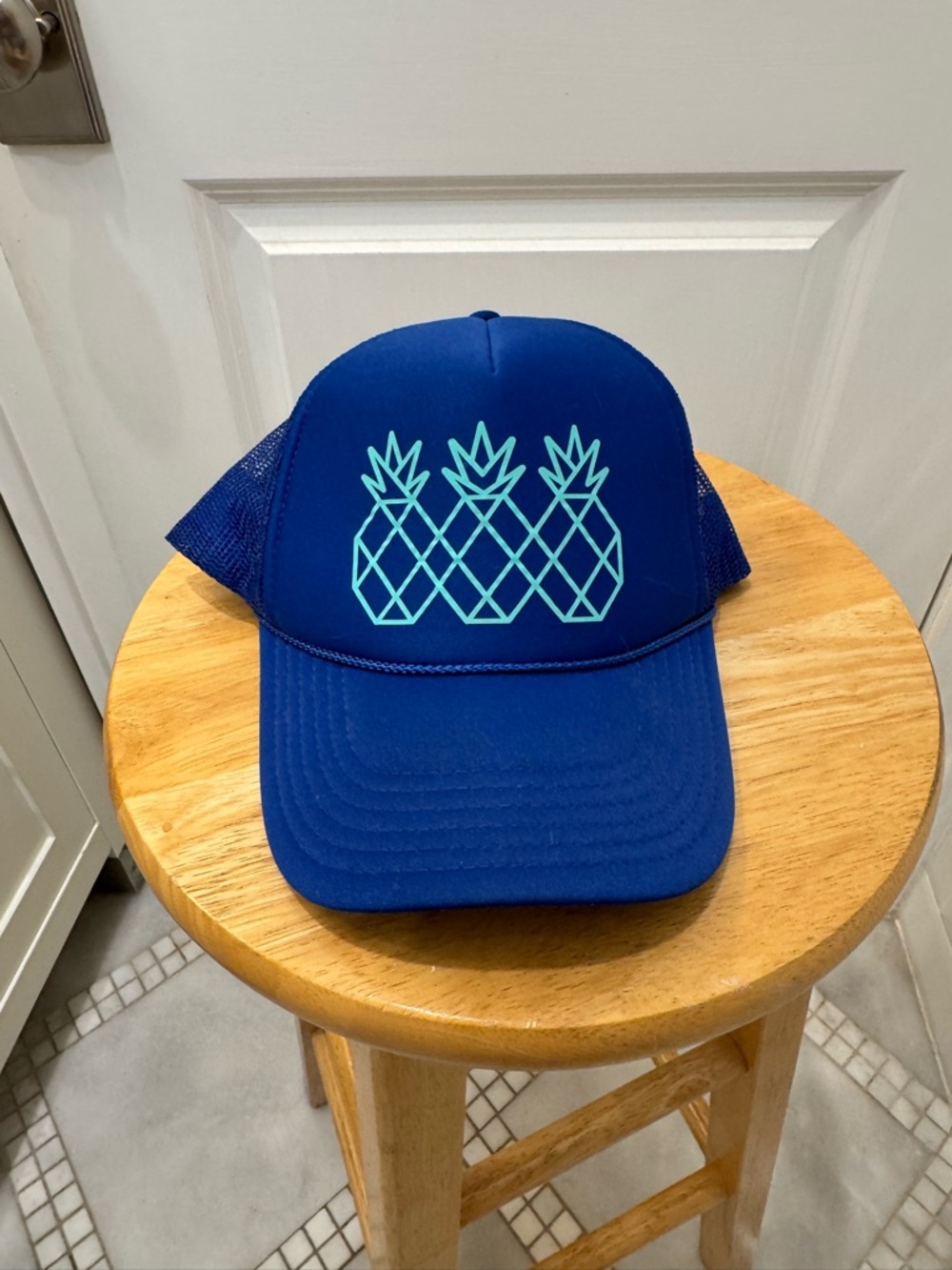 Tres Piñas Blue Trucker Hat with Teal Pineapples